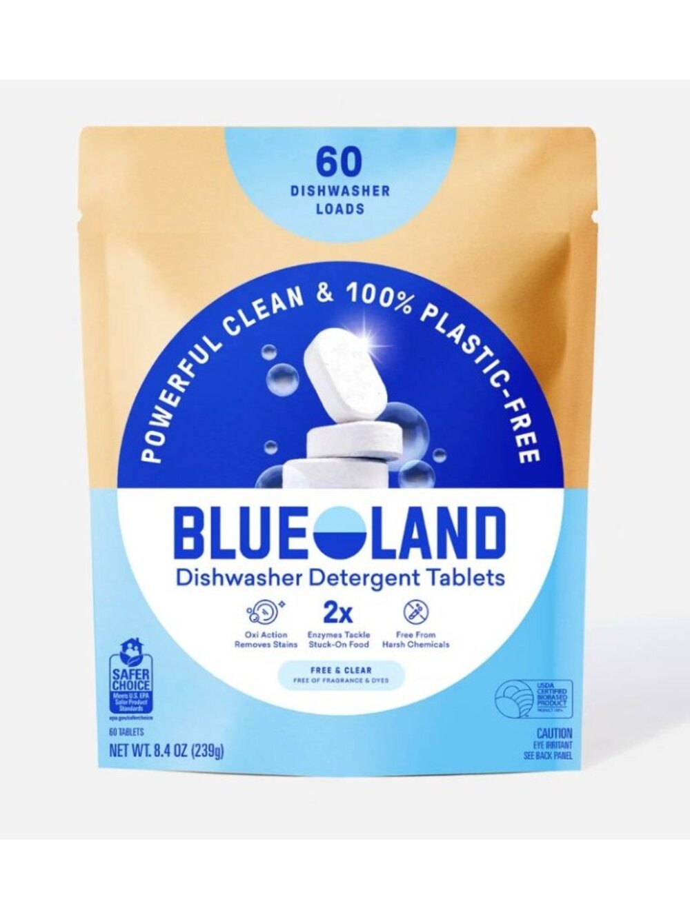 Blueland Dishwasher Detergent Tablets 60-Count Plastic-Free Powerful Enzymes Sta